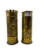 WW1 Trench art shell case 'Cambrai 1918' H23cm and another 'Lens' (2)