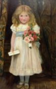 English Naïve School (early 20th century): Full Length Portrait of a Young Bridesmaid,