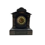 A 19th century Belgium slate clock with an architectural pediment and contrasting marble inlay. 8-da