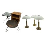 Set of three modern brass and glass table lamps