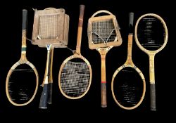 Collection of vintage Tennis and Badminton racquets in one box