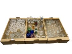 Three boxes of vintage and later drinking glasses and other glassware