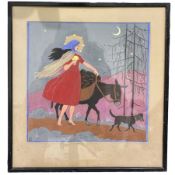 F M Fell (British 20th century): 'Erin' Girl with firewood and Donkey