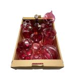 Victorian and later Cranberry glass in one box