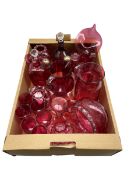 Victorian and later Cranberry glass in one box