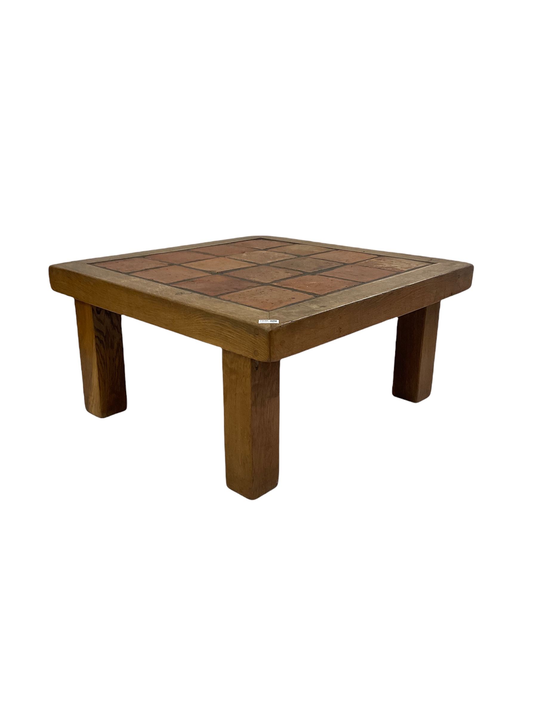 Oak and terracotta tiled coffee table
