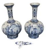 Pair of Delft bottle shaped vases marked Dec. 507 and a Meissen porcelain ocarina (3)