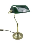 Brass bankers style lamp with green shade H45cm