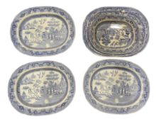 Seven Willow pattern meat plates of varying sizes (7)