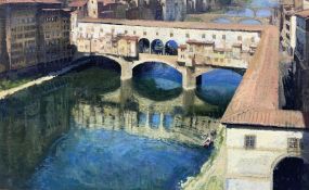 English School (20th century): Ponte Vecchio over Arno River - Florence