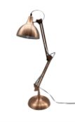 Copper finish 'anglepoise' lamp H75cm