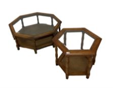 Two octagonal tables with glass tops