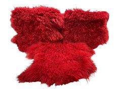 Eight Mongolian sheepskin seat pads in red