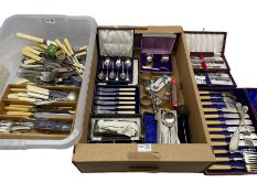 Various cased silver-plated sets of cutlery and cruets