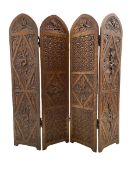 Carved oak folding screen