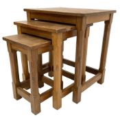 'Mouseman' oak nest of three tables