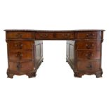 Georgian style mahogany twin pedestal partner's desk