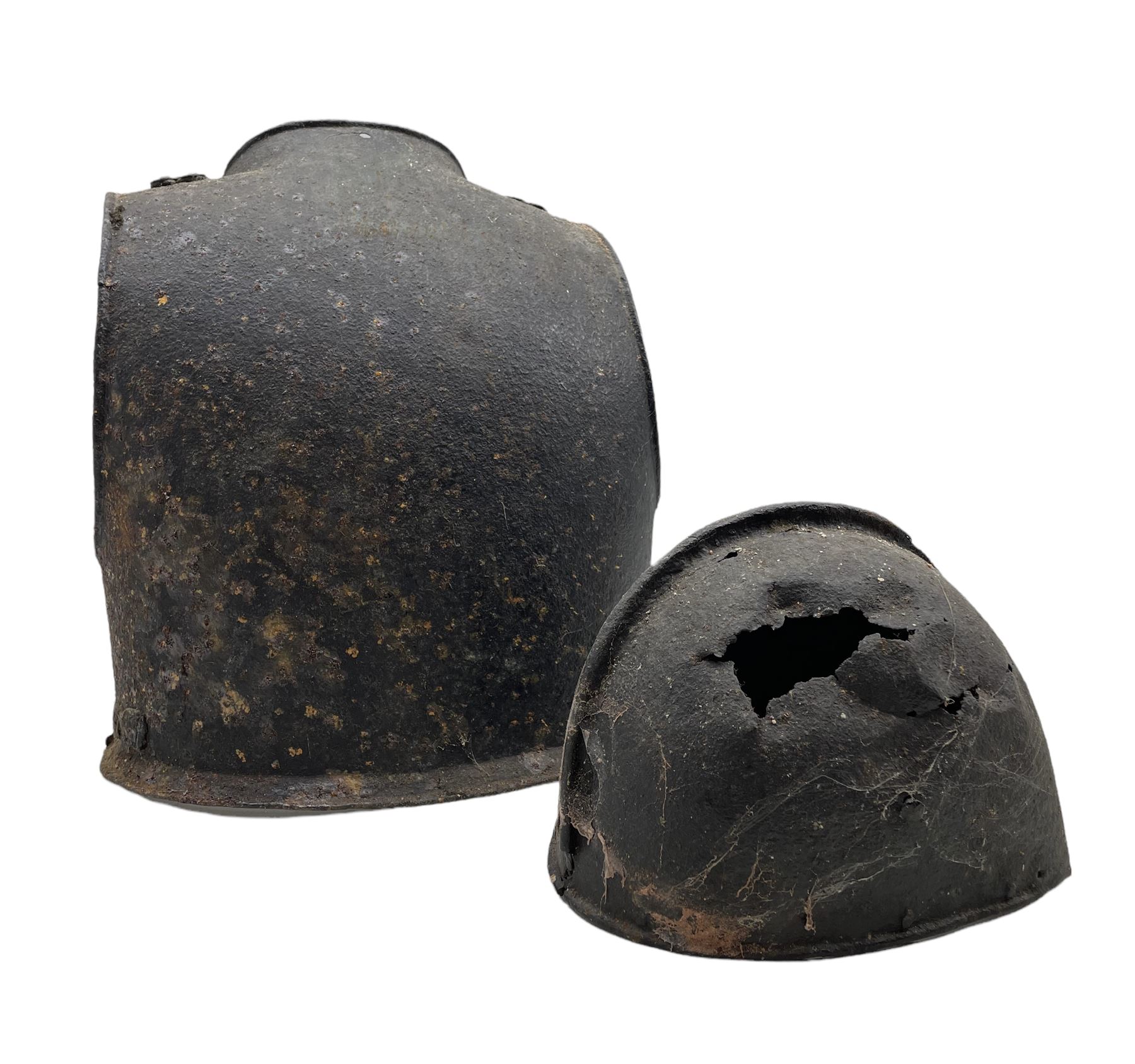 English Civil War period back plate H38cm x W32cm and a lobster tail helmet skull (2)