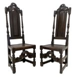 Pair 18th century oak hall chairs