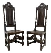 Pair 18th century oak hall chairs