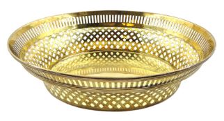 Victorian silver gilt oval basket with pierced and reeded sides 26cm x 23cm x 7cm London 1870 Maker