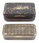 19th century Russian silver and niello work rectangular box with small landscape panels surrounded b