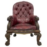 Victorian oak framed library armchair