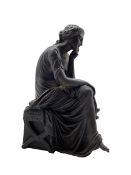 19th century bronze of a seated pensive Classical female figure 'Travaux''