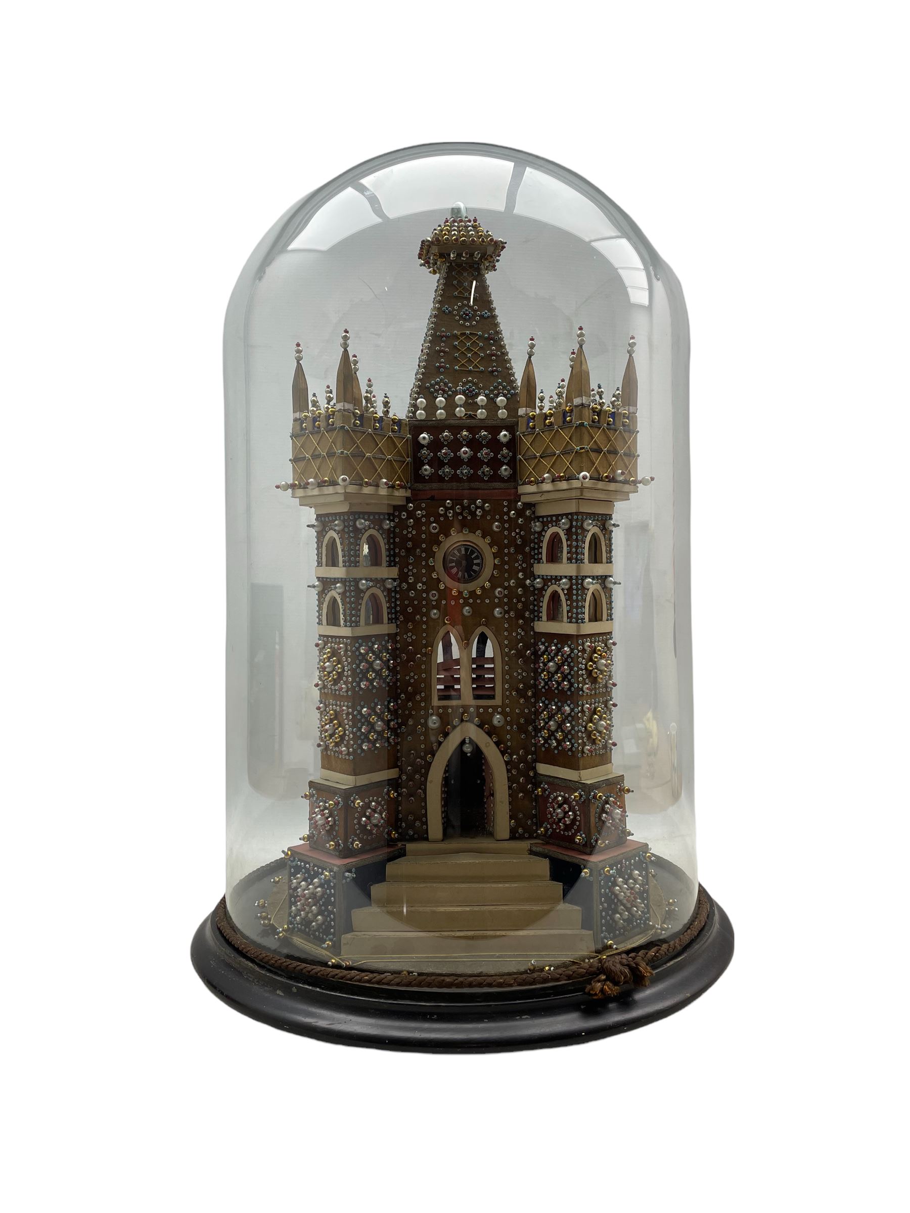 Edwardian velvet and beadwork model of a Church tower dated 1910 - Image 5 of 5