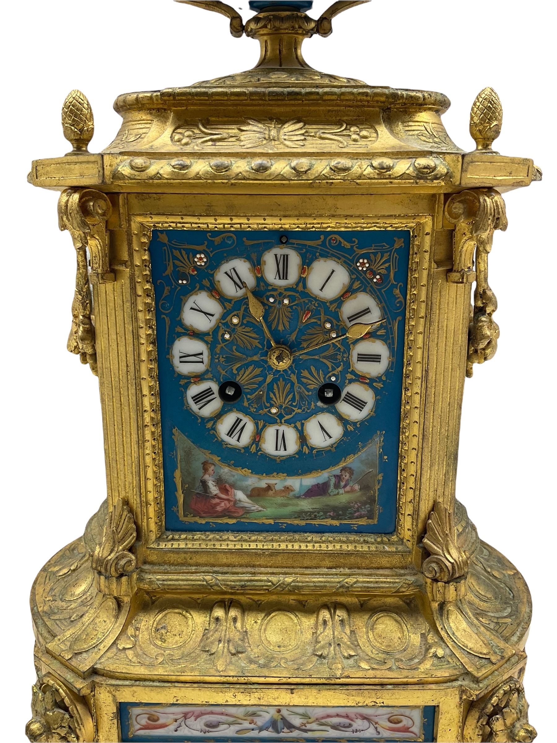 Gilt and porcelain mounted mantle clock - Image 3 of 6