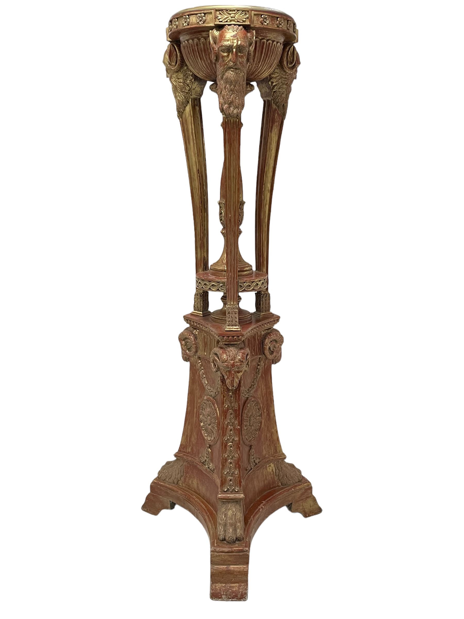 Late 20th century carved beech torchere or floor lamp in the manner of Adams