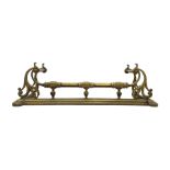 Victorian brass fire curb with geometric rails and raised implement rests L139cm x D39cm