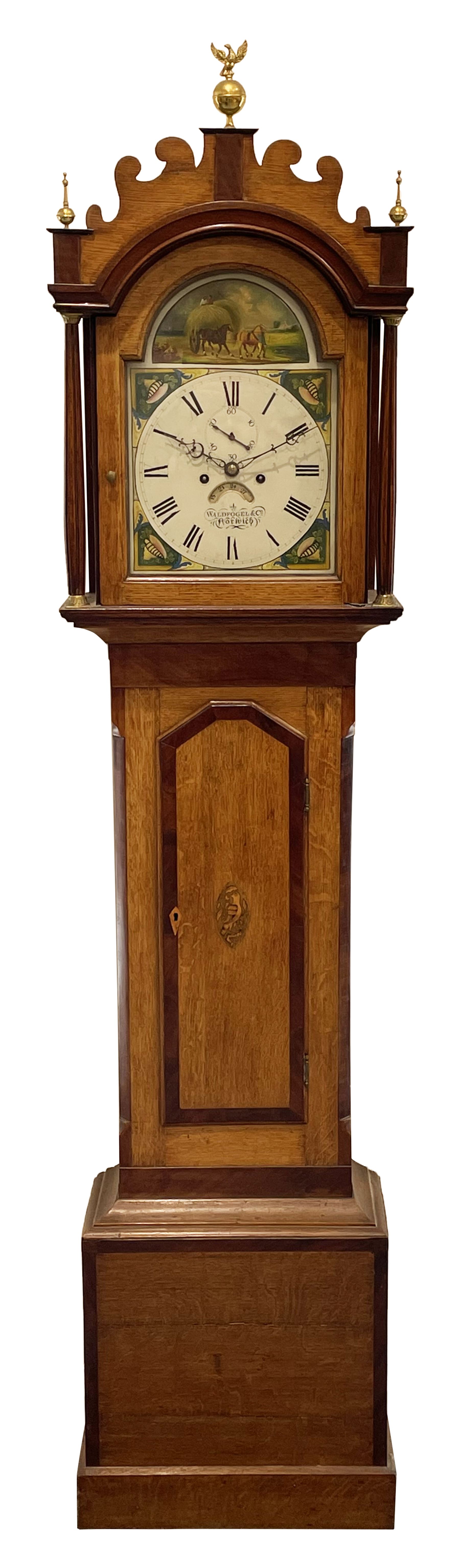 English 19th century Oak and Mahogany longcase clock c1850 retailed in Norwich by the German clockma