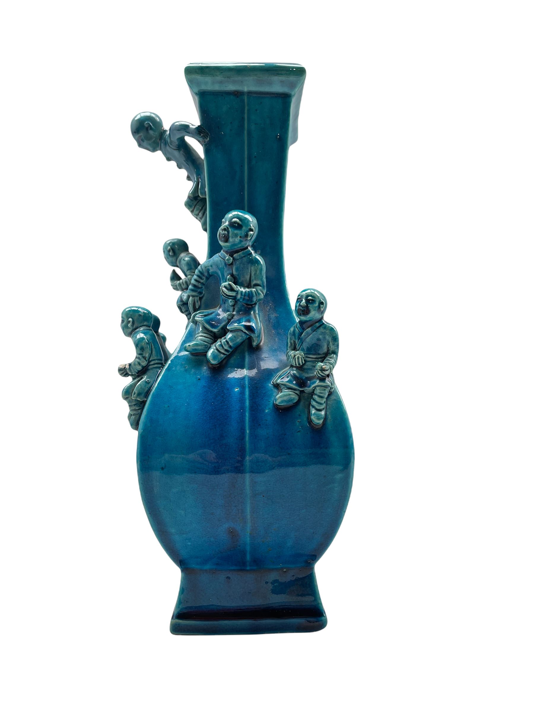 18th/19th century Chinese turquoise glazed 'Boys' vase - Image 2 of 6