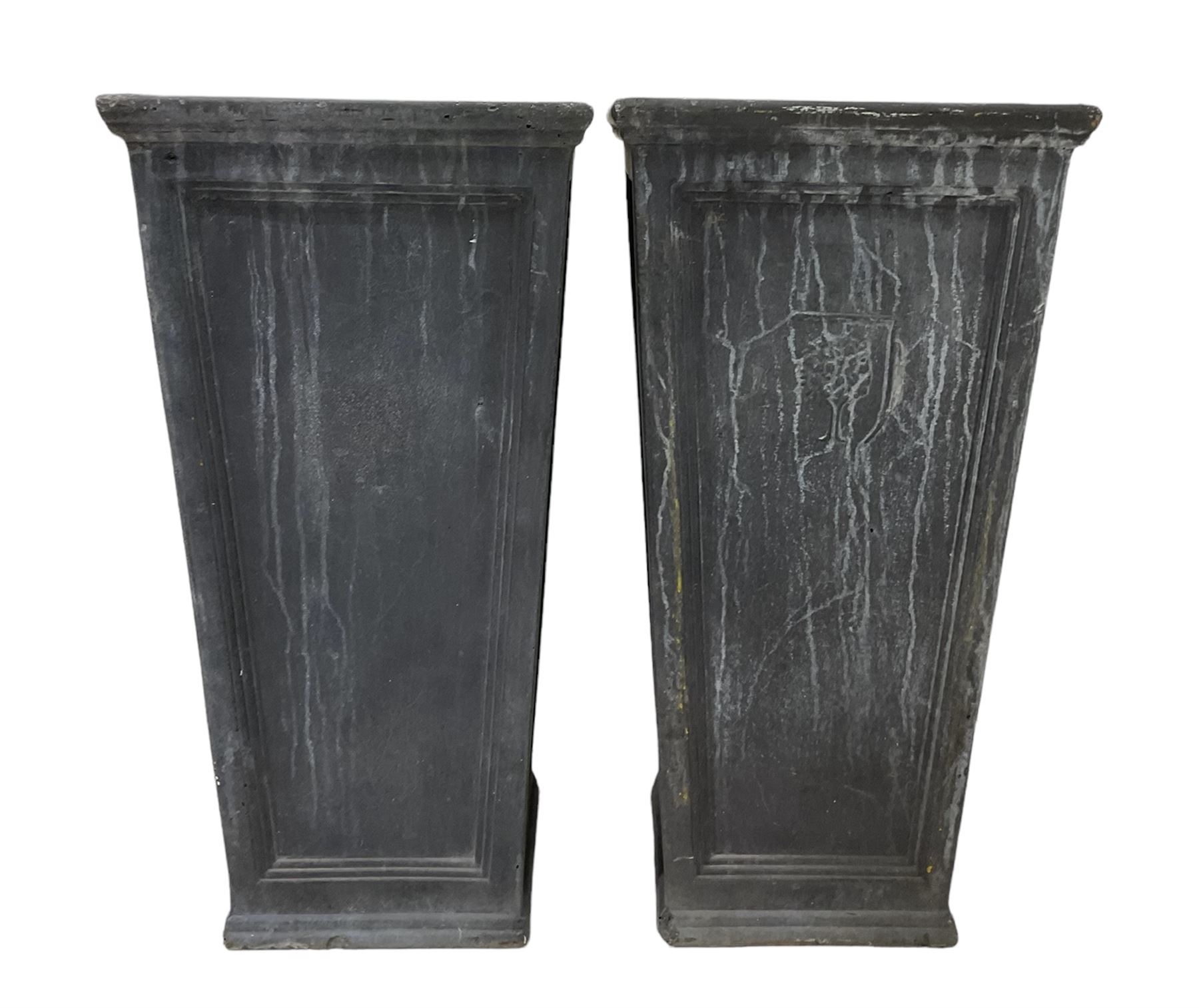 Pair Regency style lead finish planters of square tapering form