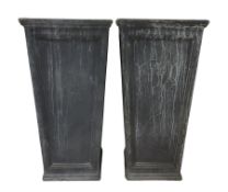 Pair Regency style lead finish planters of square tapering form