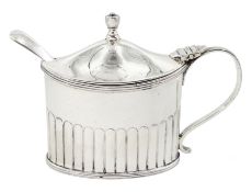 Late Victorian silver oval mustard pot with hinged cover