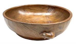'Mouseman' adzed oak bowl with carved mouse signature