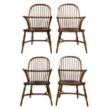 Set of four elm and oak Windsor armchairs