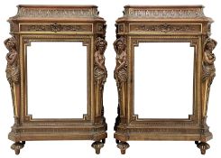 Pair late 19th century walnut and parcel gilt side cabinets