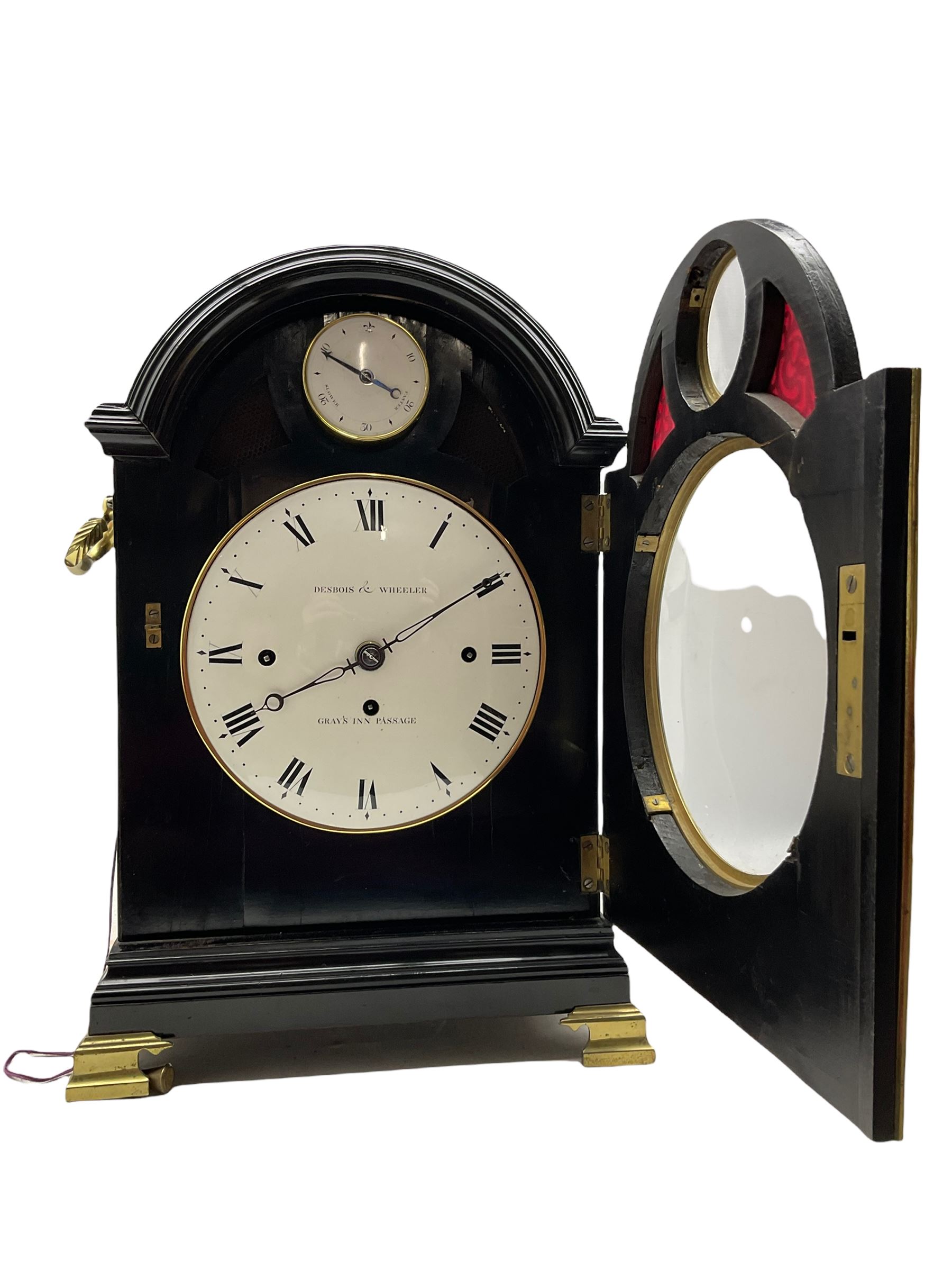 Early 19th century ebonised bracket clock by Desbois & Wheeler of Gray's Inn Passage - Image 3 of 5