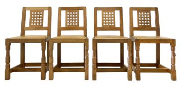 'Mouseman' set four oak dining chairs