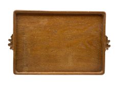 'Oakleafman' rectangular oak tray with carved oakleaf signature handles by David Langstaff of Easing