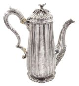 Victorian silver coffee pot of fluted tapering design