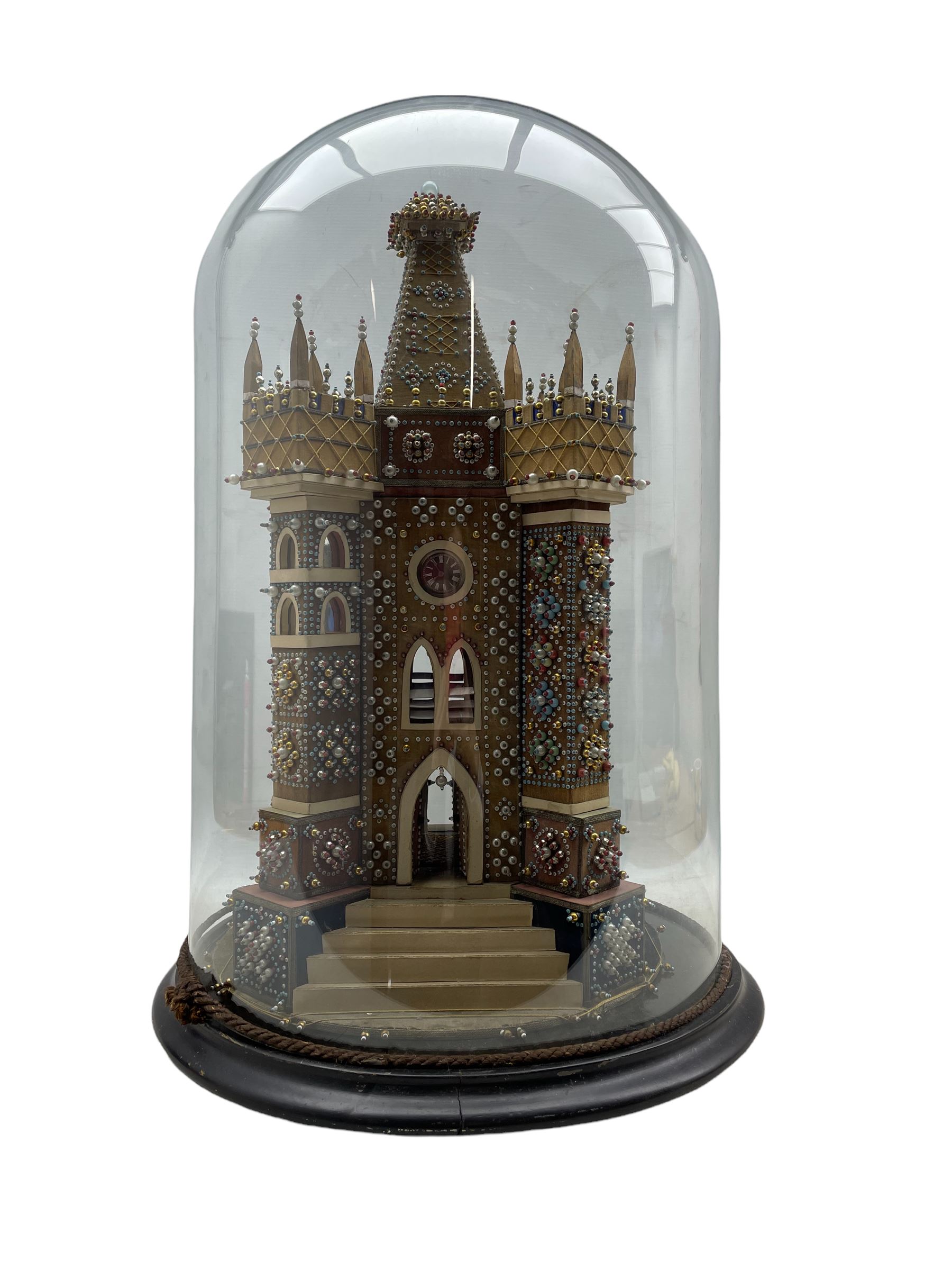 Edwardian velvet and beadwork model of a Church tower dated 1910 - Image 4 of 5