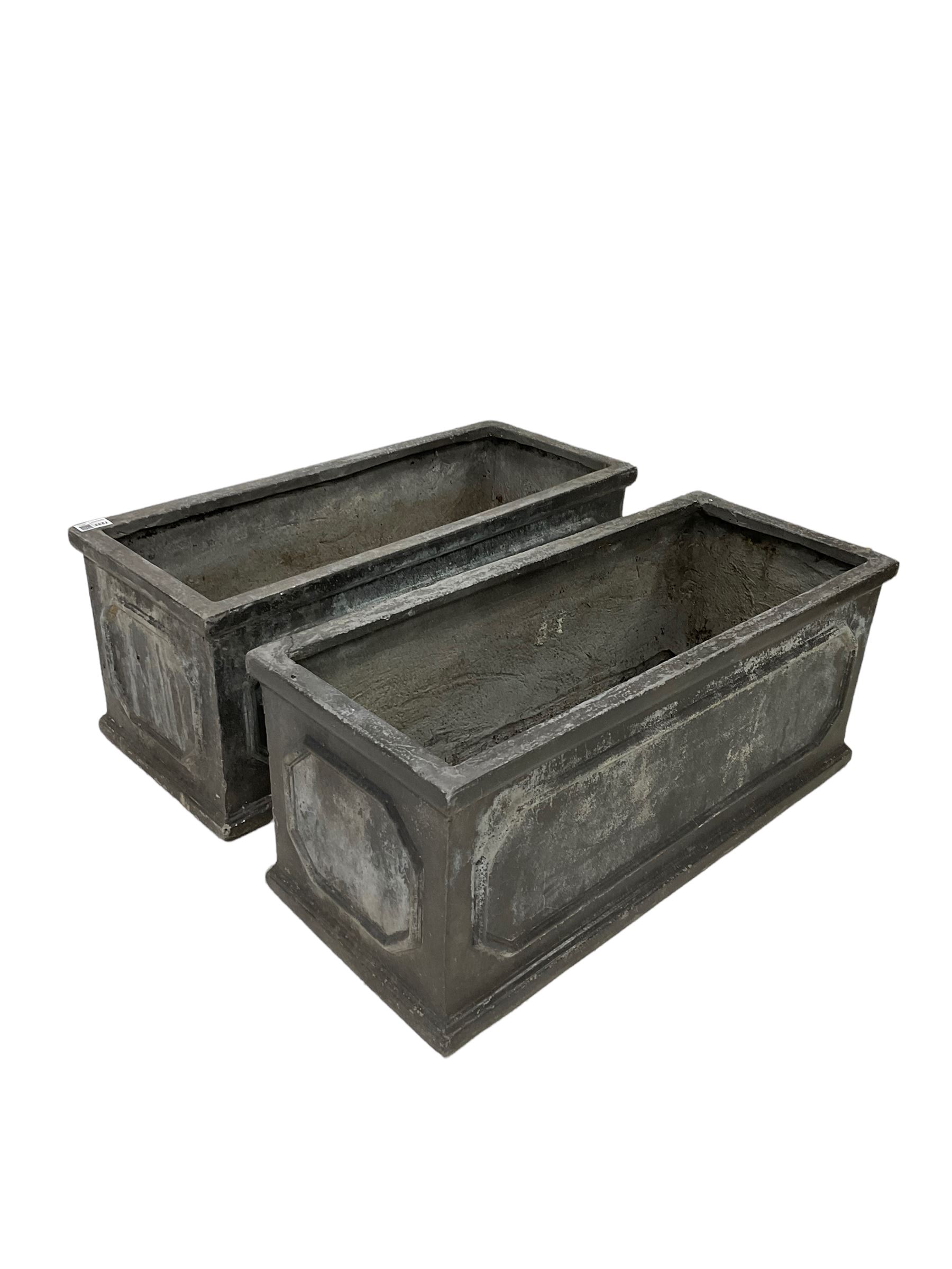 Pair Regency style lead finish garden planters of rectangular form - Image 3 of 3
