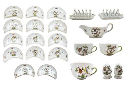 Set of fourteen Herend Rothschild Bird pattern crescent shape dishes