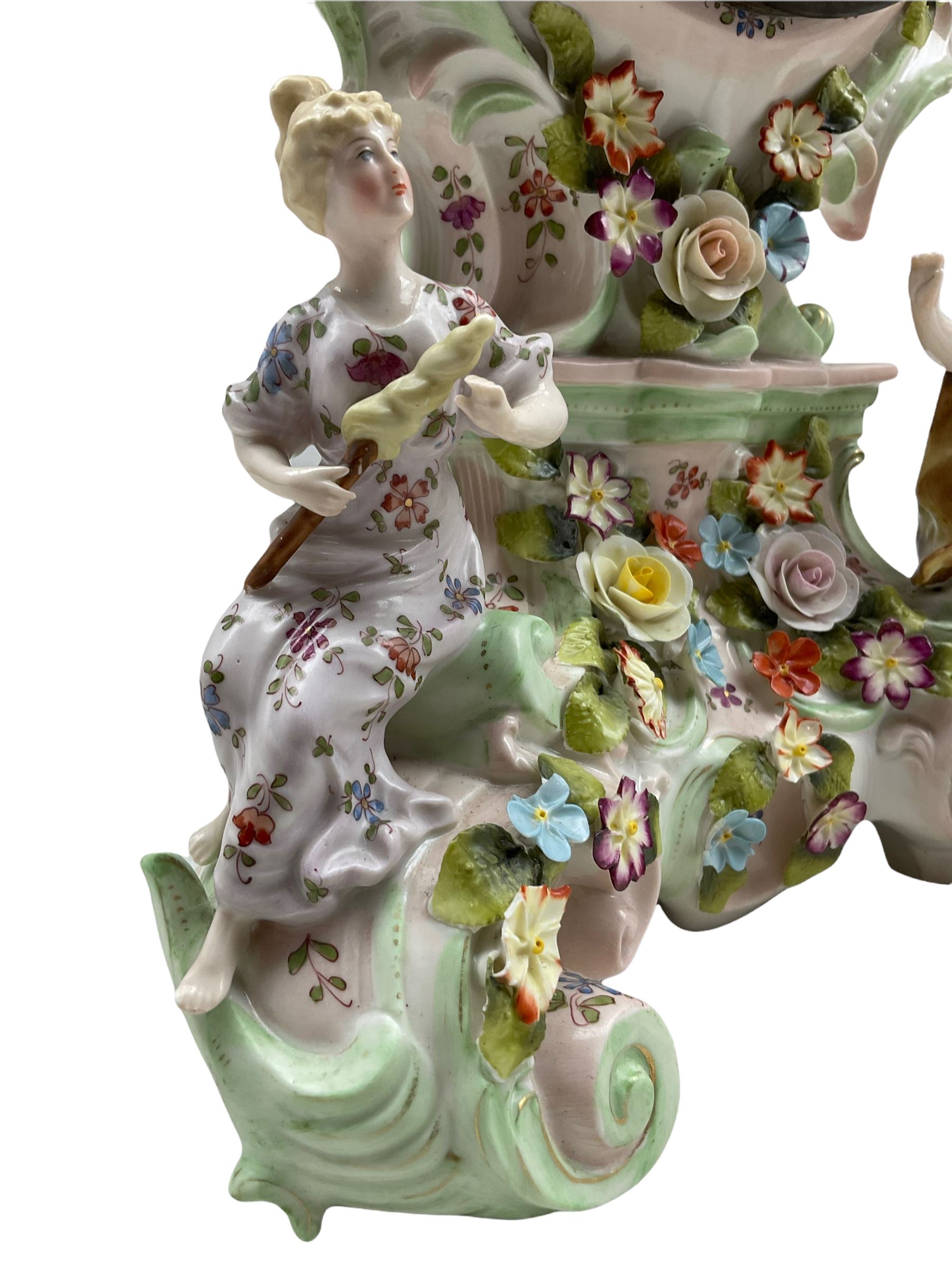 Mid-19th century continental porcelain mantle clock in the Meissen Rococo style decorated with encru - Image 2 of 3