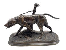 After Pierre-Jules Mene(1810-1877): Bronze of a hound tethered to a post