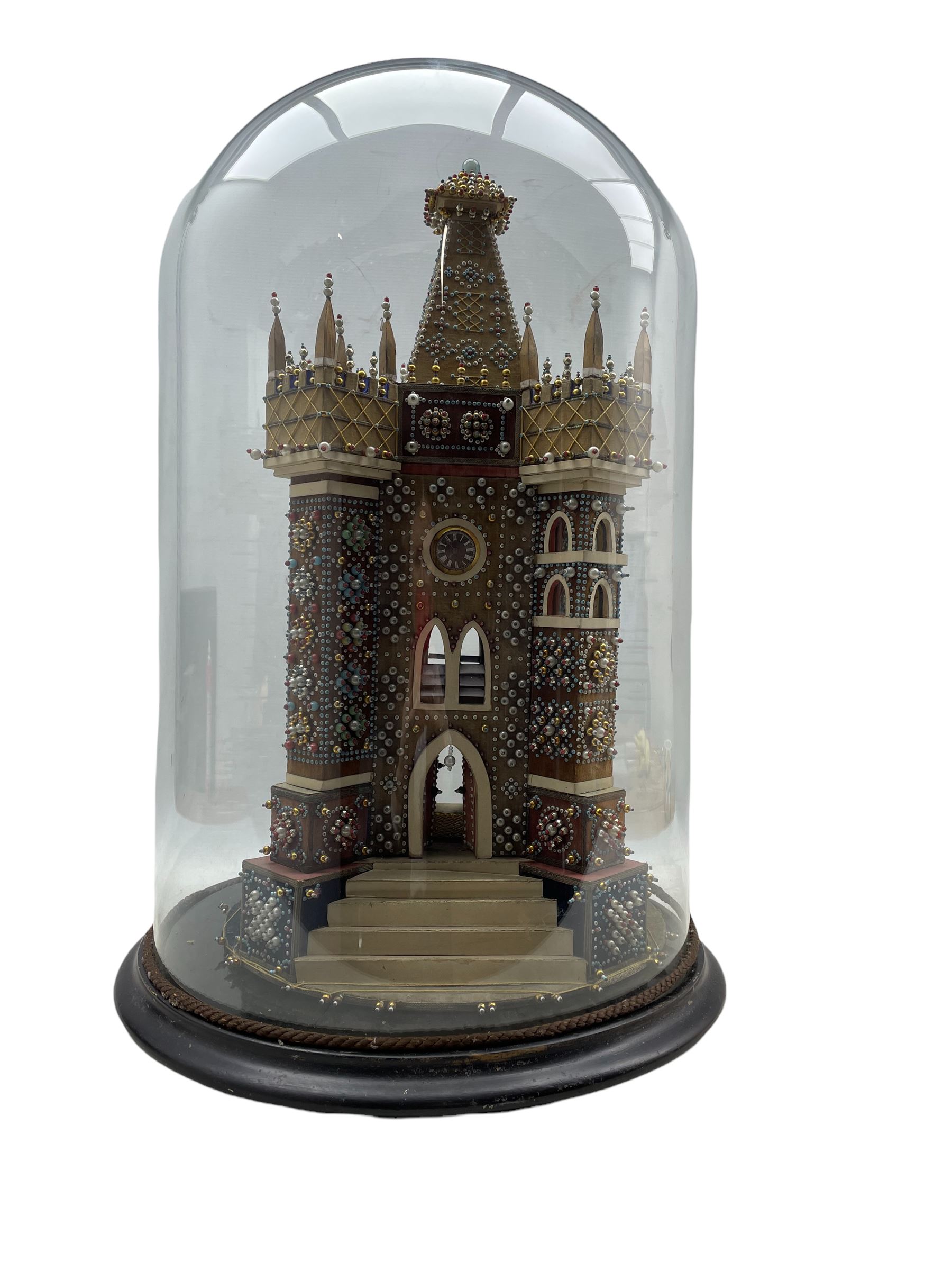 Edwardian velvet and beadwork model of a Church tower dated 1910 - Image 3 of 5